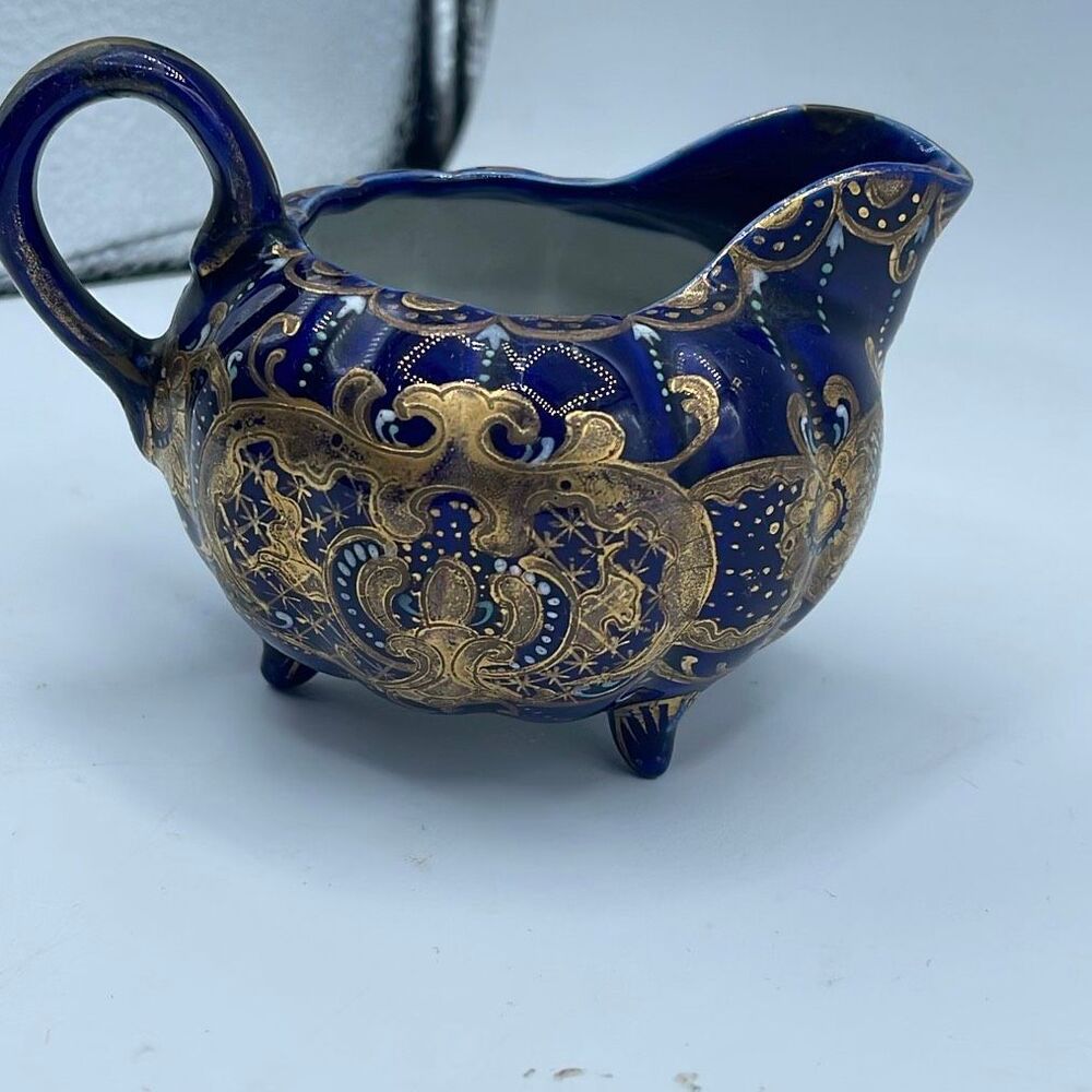 Antique handpainted ceramic pitcher-Moriyasu style